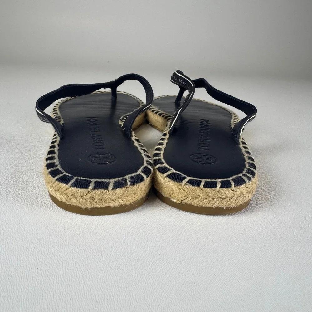 Tory Burch Ribbon Thong Espadrille Flip Flop Sandals Womens Perfect Navy Size 6 - Picture 4 of 8